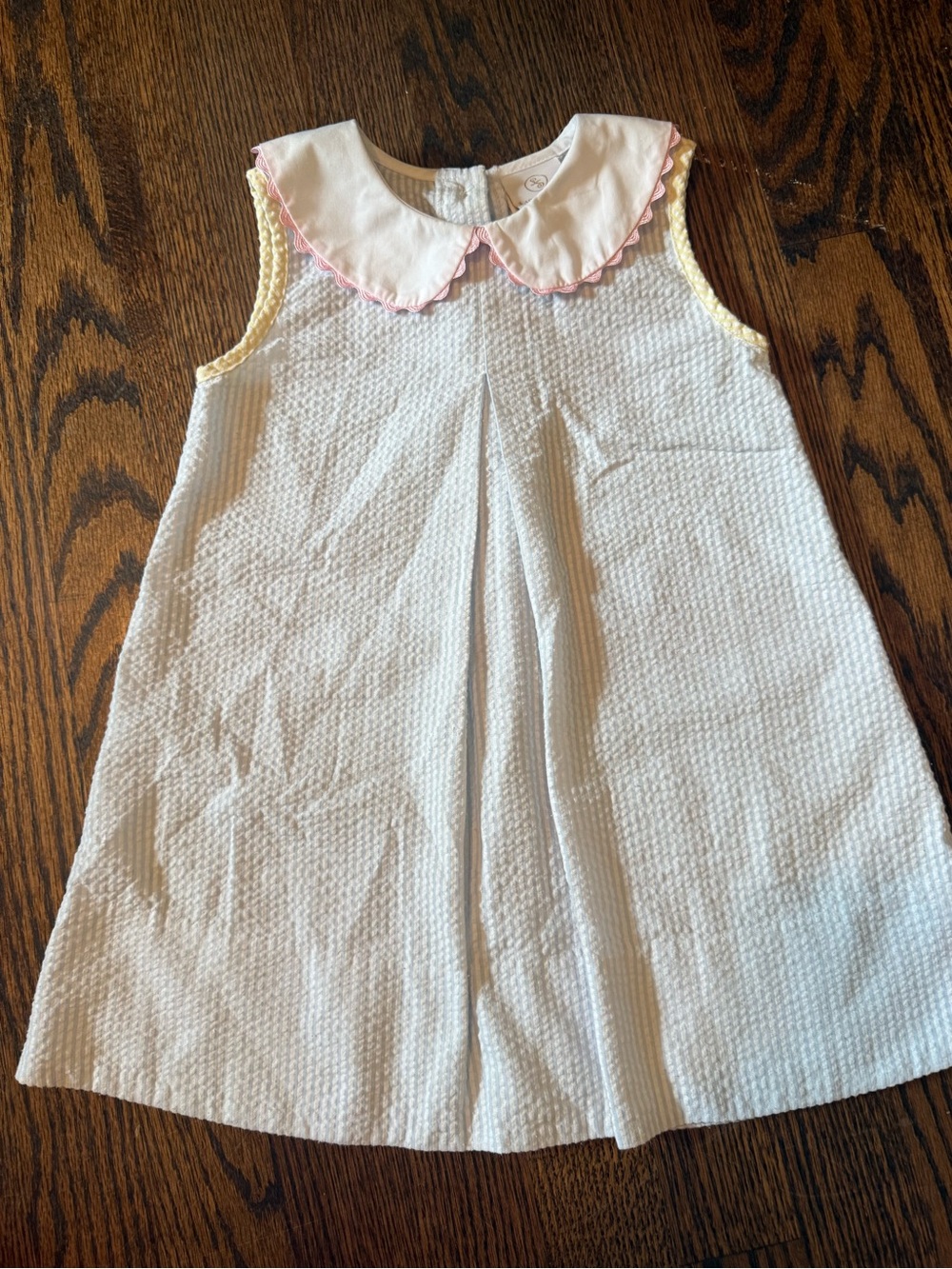 White Girls' Sleeveless Seersucker Dress with Peter Pan Collar